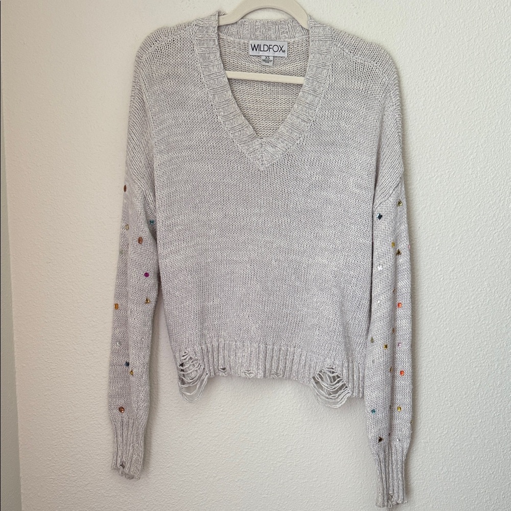 Wildfox V Neck Jeweled Arms Sweater